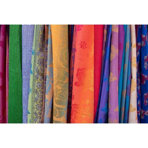 Singapore-Chinatown Detail of typical textile souvenir scarves